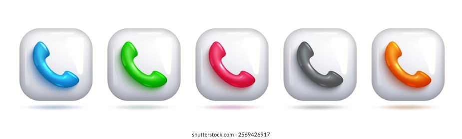 Vector 3D Phone Call Icon, Square Frame, Colorful Design