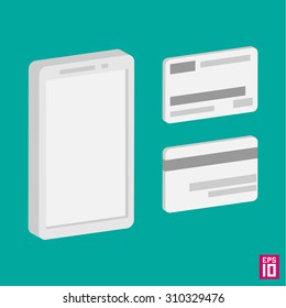 Vector 3d phone and credit card grey colors
