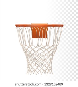 Vector 3d Photorealistic Basketball Hoop And Net Illustration On Transparent Background. Front View