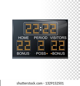 Vector 3d Photorealistic Basketball Scoreboard Template on Transparent Background