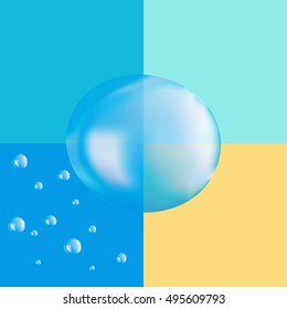 Vector 3D picture dew drop Transparent water bubbles rain blue tone