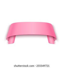 Vector 3d Pink Curved Paper Banner Isolated on White Background. Easy Paste to Any Background