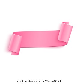 Vector 3d Pink Curved Paper Banner Isolated on White Background. Easy Paste to Any Background