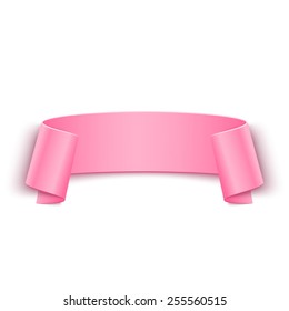 Vector 3d Pink Curved Paper Banner Isolated on White Background. Easy Paste to Any Background
