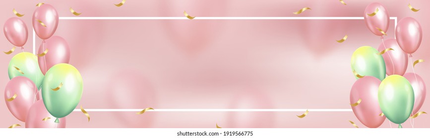Globos vectoriales 3D de color rosa y verde volando sobre fondo rosado, Ilustración de fondo navideño con globos flotantes de fiesta para Feliz Año Nuevo, Navidad, Cumpleaños, Invitación, Tarjeta de Saludo 
