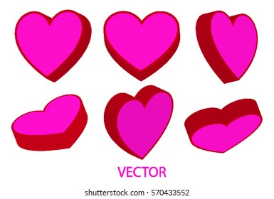 Vector 3D Pink Hearts for Valentines day or Wedding cards. 