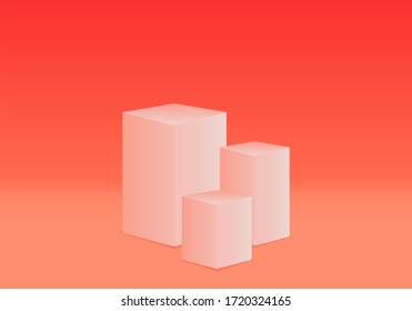 Vector 3D pink pastel podium/stage/platform for product display with red orange realistic background and lighting. Stage for awards on website in modern design.