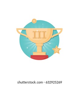 Vector 3d place winner cup icon isolated on white background. Trophy and awards vector flat design