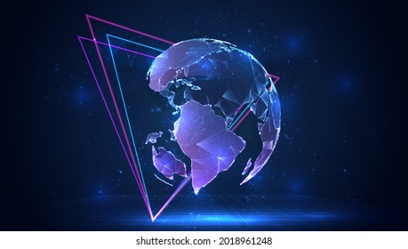 vector 3d planet Earth from triangular polygons on a blue background