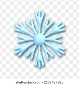 Vector 3d plastic blue snowflake icon isolated on transparent background. Christmas and New Year holiday decoration