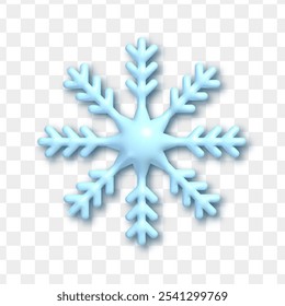 Vector 3d plastic blue snowflake icon isolated on transparent background. Christmas and New Year holiday decoration