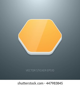 Vector 3d plastic glossy hexagonal badge. White and yellow