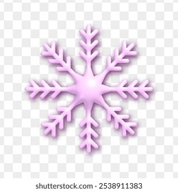 Vector 3d plastic pink snowflake icon isolated on transparent background. Christmas and New Year holiday decoration