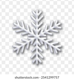 Vector 3D plástico blanco icono de copo de nieve aislado sobre fondo transparente. Navidades y decoración de vacaciones de Año Nuevo