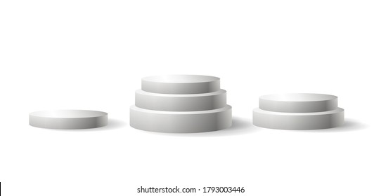 Vector 3D podiums isolated on white background, winner concept, first, second and third places, pedestal illustration.