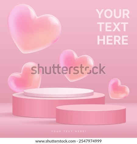 vector 3d poldium valentine's day theme, heart 3d iilustration, 3d background 