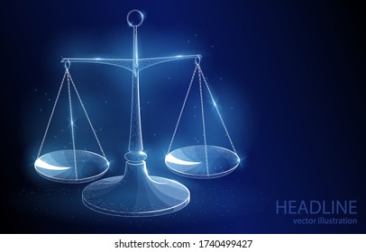 
Vector 3d polygonal illustration of balance concept on dark blue background, symbol of harmony of balance, justice and impartiality of the court.