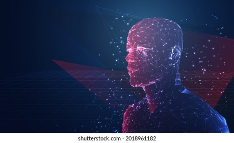 vector 3d portrait of an avatar of a man from triangular polygons on a blue background