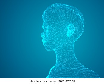 vector 3d portrait of a girl from a rendered grid on a colored background.