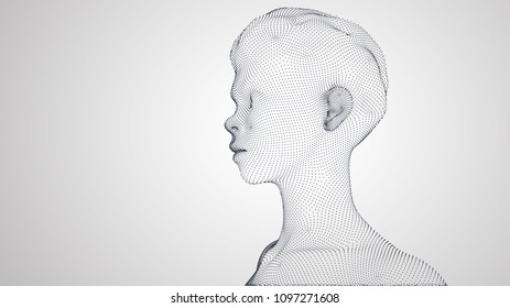 vector 3d portrait of a girl from a rendered grid on a colored background.