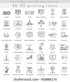 Vector 3D printing ultra modern outline line icons for web and apps.