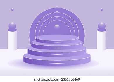 Vector 3d product podium and pedestal in purple color with elips shape effect background
