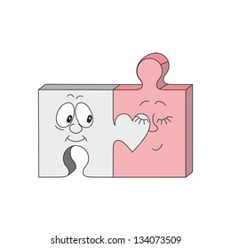 Vector. 3d puzzle cartoon boy and girl 31