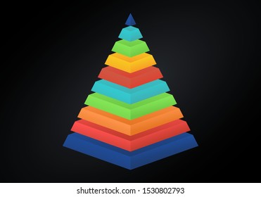 Vector 3d pyramid infographic. Business progress infographics concept with 10 options, parts, steps, processes. Layered performance graph presentation.