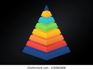 Vector 3d pyramid infographic. Business progress infographics concept with 8 options, parts, steps, processes. Layered performance graph presentation.