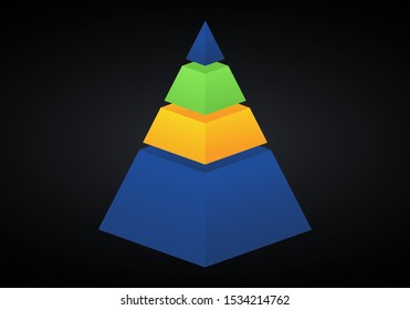 Vector 3d pyramid infographic. Business progress infographics concept with 4 options, parts, steps, processes. Layered performance graph presentation.