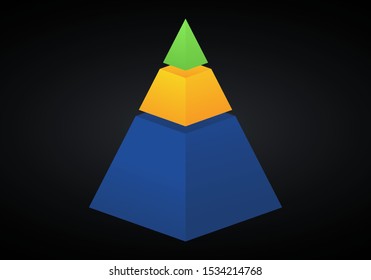 Vector 3d pyramid infographic. Business progress infographics concept with 3 options, parts, steps, processes. Layered performance graph presentation.