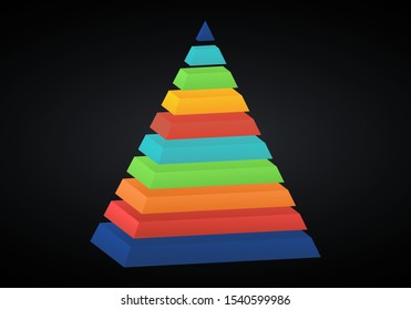 Vector 3d pyramid infographic. Business progress infographics concept with 1 options, parts, steps, processes. Layered performance graph presentation.