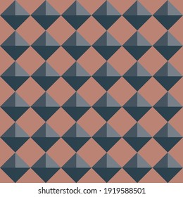 Vector 3D pyramid shaped stud seamless pattern background. Pink blue shaded studded diamond triangles on teal backdrop. Rich renaissance color geometric design. All over print for wellness concept.