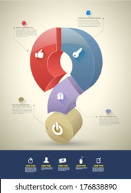 Vector 3D question mark step with icons long shadows / can use for element graphic / printing / web / business concept template.