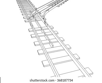 Vector 3d railway, railroad track silhouette