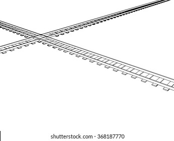 Vector 3d railway, railroad track 