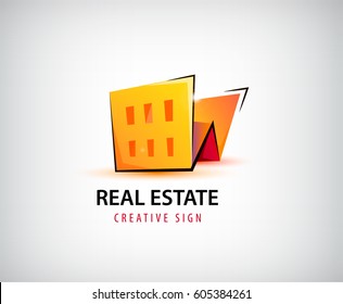 Vector 3d Real Estate, Building, House Logo Isolated. Origami, Geometric Stylized Icon