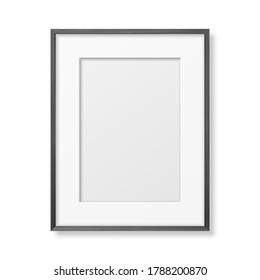 Vector 3d Realistic A4 Black Wooden Simple Modern Frame Icon Closeup Isolated on White. It can be used for presentations. Design Template for Mockup, Front View