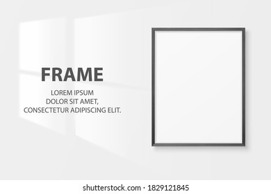 Vector 3d Realistic A4 Black Wooden Simple Modern Frame on a White Wall Background. It can be used for presentations. Design Template for Mockup, Front View