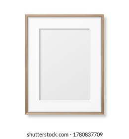 Vector 3d Realistic A4 Brown Wooden Simple Modern Frame Icon Closeup Isolated on White. It can be used for presentations. Design Template for Mockup, Front View
