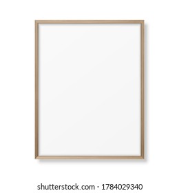 Vector 3d Realistic A4 Brown Wooden Simple Modern Frame Icon Closeup Isolated on White. It can be used for presentations. Design Template for Mockup, Front View