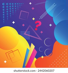 Vector 3d realistic abstract scene icons in Memphis style, with question mark, blue and yellow balls, with multicolored rulers. Gradient design, lilac-blue background - Powered by Shutterstock - Get 15% off with code: PIKWIZARD15