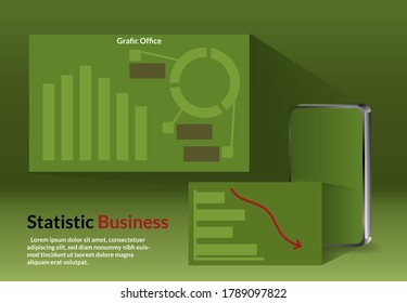 Vector 3d realistic - analysis diagram business presentation teamwork on mobile , landing page background template finance sign isolated
