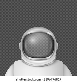 Vector 3d Realistischer Astronautenhelm, Kosmonautenanzug mit Maske, transparenter Glasvitrine für Weltraumforschung. Weißer Anzug, Helm für Spaceman-Kopfschutz. Vorlage erstellen