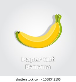 Vector 3d realistic banana in papercut style. Paper cut poster, banner with yellow fruit isolated on white background
