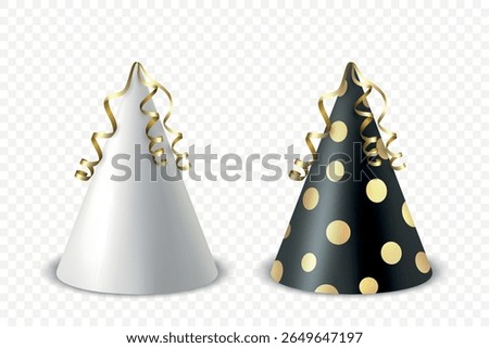 Vector 3d Realistic Birthday Party Hat Icon Set Isolated. Party Cap Design Template for Party Banner, Greeting Card. Holiday Hats, Cone Shape, Front View