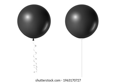 Vector 3d Balón negro realista conjunto aislado en fondo blanco. Fiesta, Celebración, Festival, Concepto de Cumpleaños. Plantilla de diseño para diseño de marca, decoración, recolección. Vista frontal