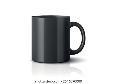 Vector 3d Realistic Black Coffee Mug Icon. Blank Ceramic Cup Template, Drinkware Illustration for Branding, Merchandise, Promotional Products, Cafe Design Mockup, Kitchenware Graphic, Tea Cup Symbol