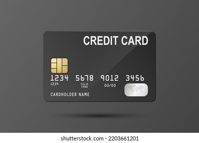 Vector 3d Realistic Black Credit Card Isolated. Design Template of Plastic Credit or Debit Card for Mockup, Branding. Credit Card Payment Concept. Front View