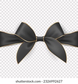 Vector 3d Realistic Black Gift Ribbon, Bow for Greeting Card, Gift Isolated on Transparent Background. Bow Design Template, Concept for Birthday, Christmas Presents, Gifts, Invitation, Box